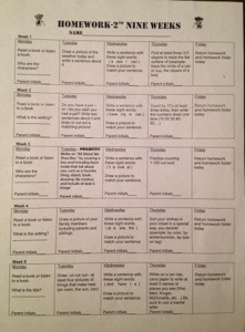 Homework choice menu by greenbean kindergarten